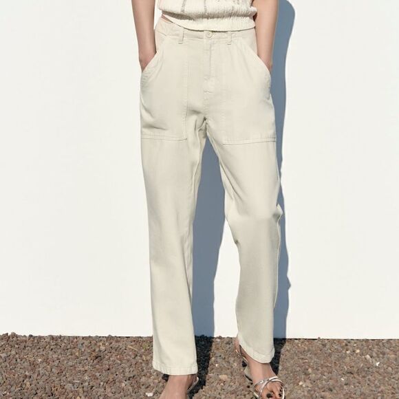 NWT Zara Cotton Pants With Pockets - Picture 2 of 11